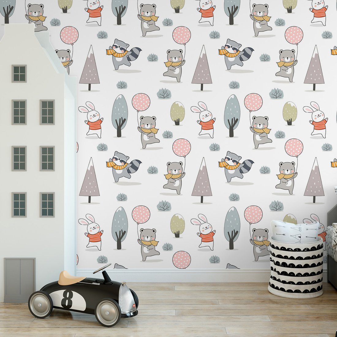 Tapeta - dziecięca, zwierzęta, drzewa, szaliki