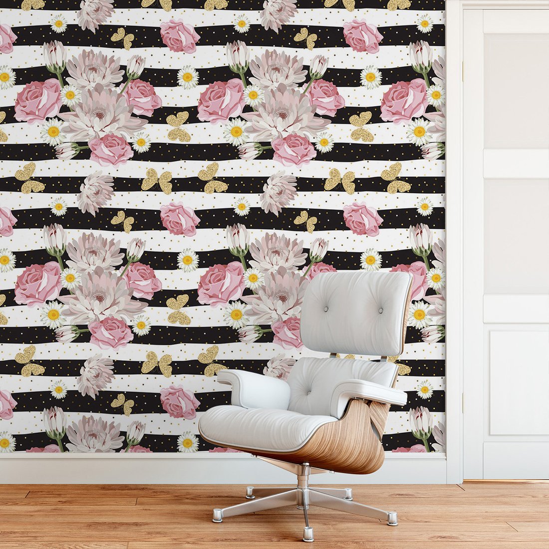 Tapeta - róże, kwiaty, paski