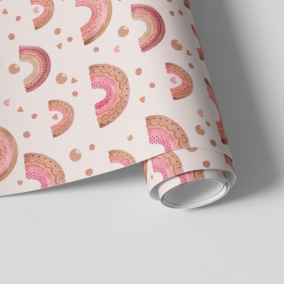 Tapeta - dziecięca, tęcza, kropki, serca