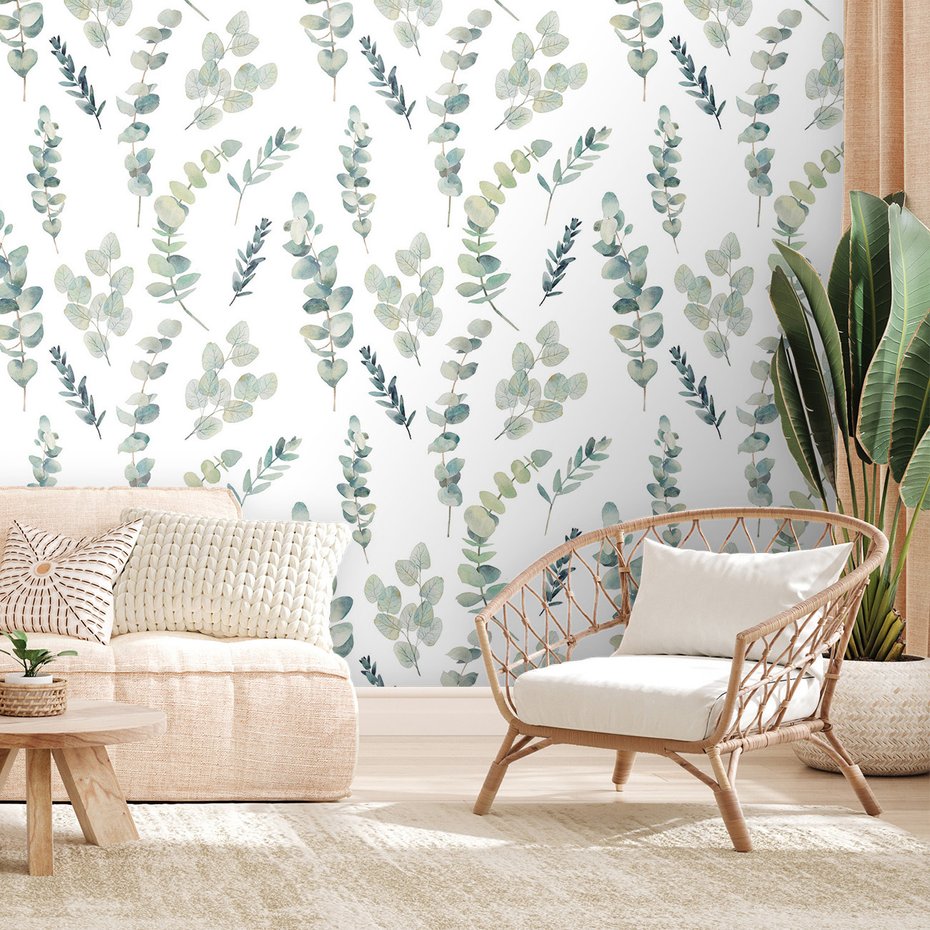 Tapeta - liście, gałązki, akwarela