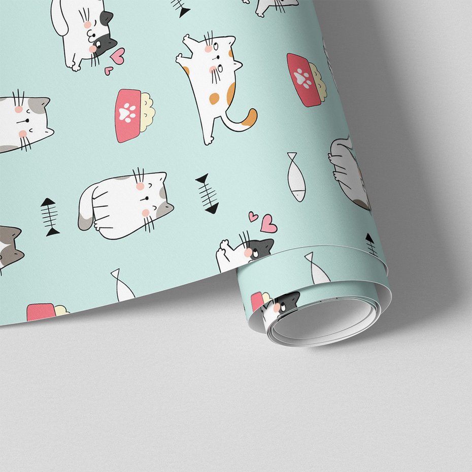 Tapeta - dziecięca, koty, miski, ryby