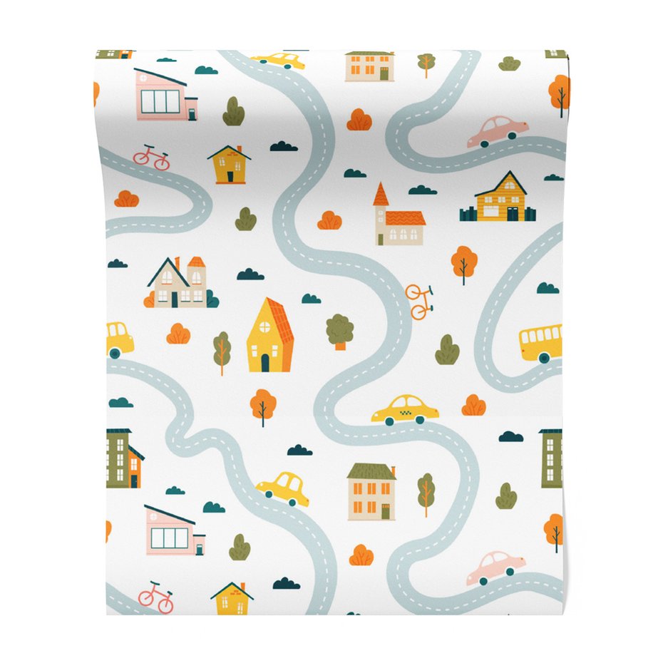 Tapeta - dziecięca, miasto, domy,