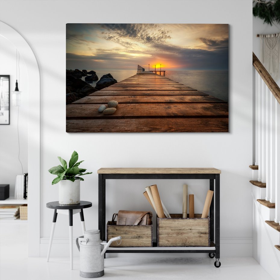 Obraz na płótnie - morze, molo, zachód słońca