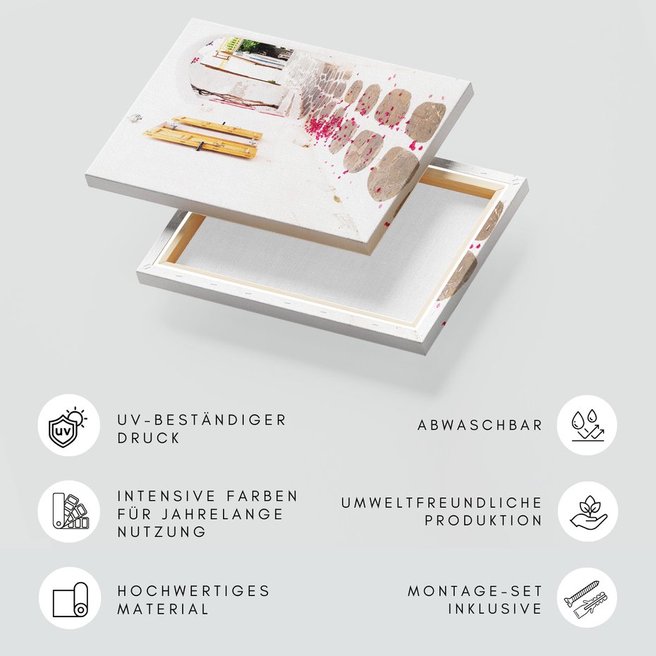 Obraz na płótnie - uliczka, kwiaty, biały