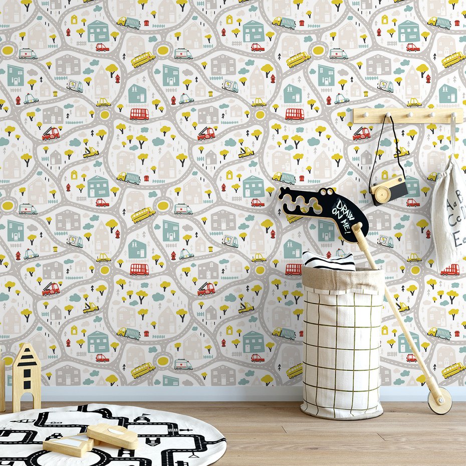 Tapeta - dziecięca, miasto, ulice,