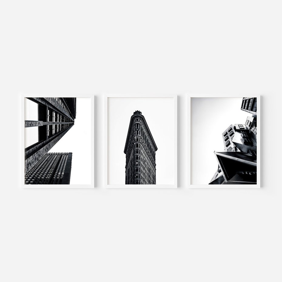 Zestaw obrazy w ramie, plakaty - architektura, budynki, miejski - rama biała