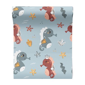 Tapeta - dziecięca, koniki morskie, gwiazdy, korony