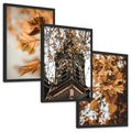 Zestaw obrazy w ramie, plakaty - liście, jesień, budynek - rama czarna