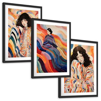 Zestaw obrazy w ramie, plakaty - kobieta, wzory, kolory, - rama czarna