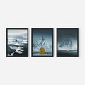 Zestaw obrazy w ramie, plakaty - góry, śnieg, woda - rama czarna