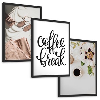 Zestaw obrazy w ramie, plakaty - kwiaty, kawa, akcesoria - rama czarna