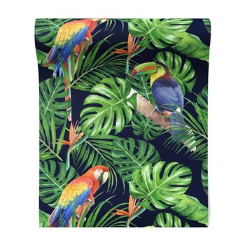 Tapeta - liście, papuga, tukan