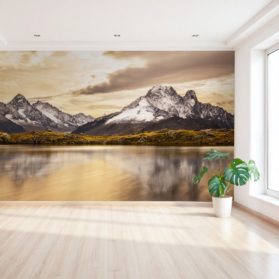 Fototapeta - góry, jezioro, śnieg