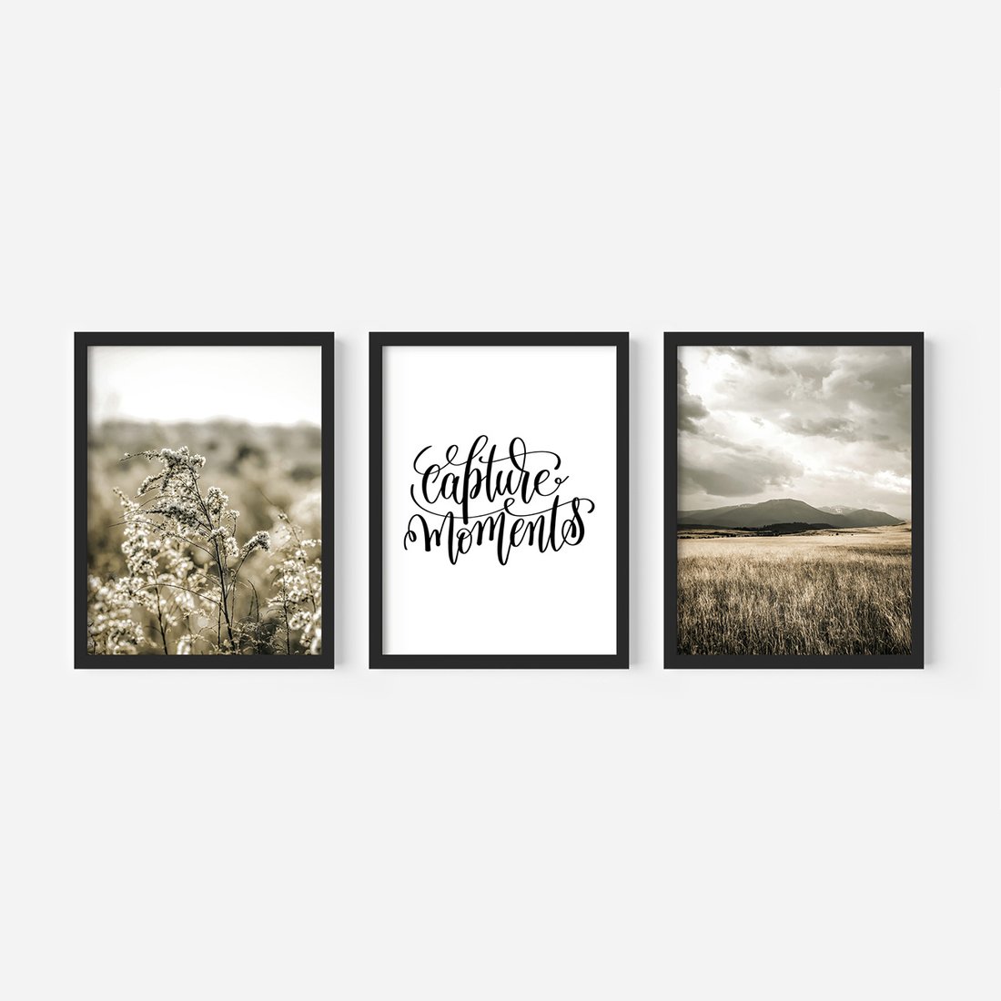 Zestaw obrazy w ramie, plakaty - natura, rośliny, góry - rama czarna
