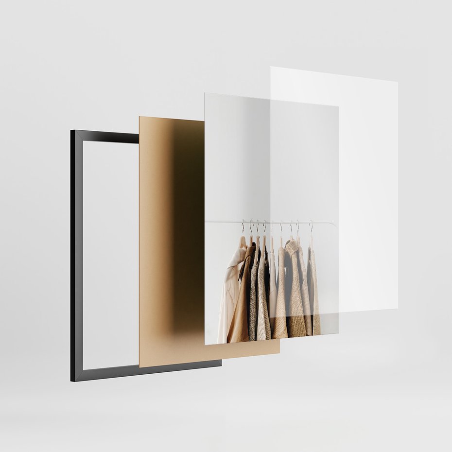 Zestaw obrazy w ramie, plakaty - ubrania, wazon, beżowy - rama czarna