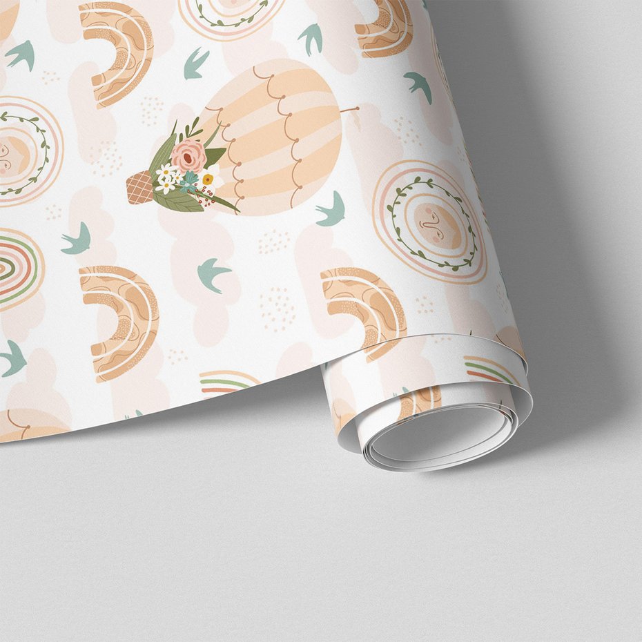 Tapeta - dziecięca, balony, tęcze, ptaki