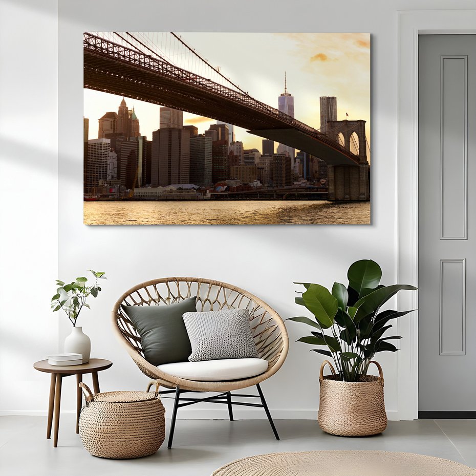 Obraz na płótnie - Brooklyn Bridge, miasto, woda