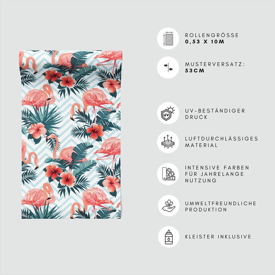 Tapeta - flamingo, kwiaty, liście