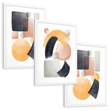 Zestaw obrazy w ramie, plakaty - abstrakcja, geometryczne, kształty - rama biała