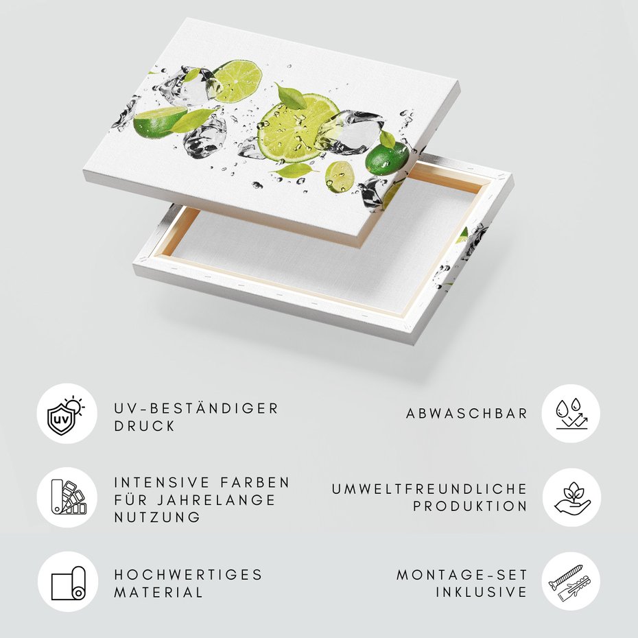 Obraz na płótnie - limonki, kostki lodu, świeżość