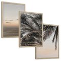 Zestaw obrazy w ramie, plakaty - palmy, ocean, liście - rama drewno