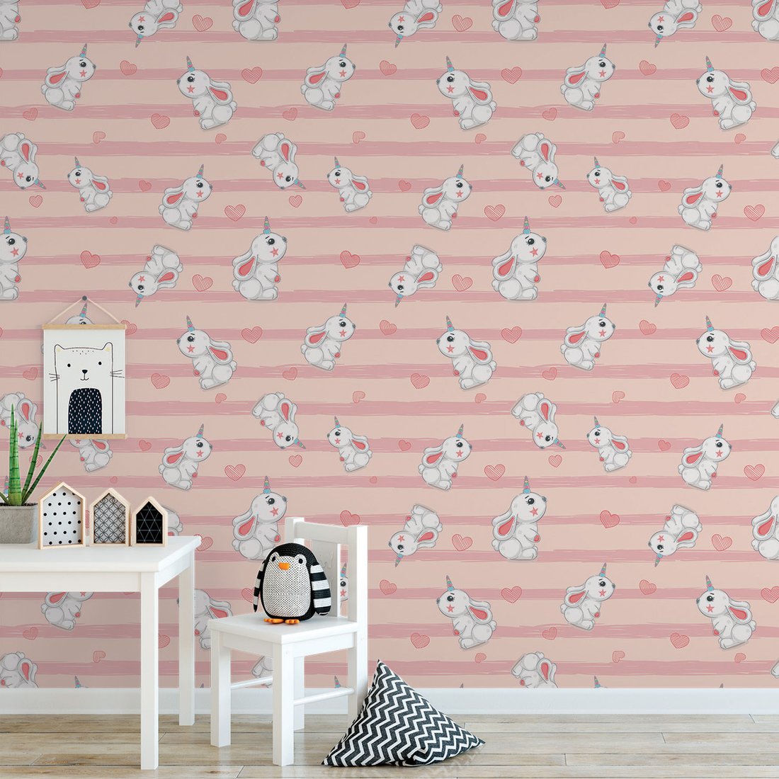 Tapeta - dziecięca, królik, serce, tło