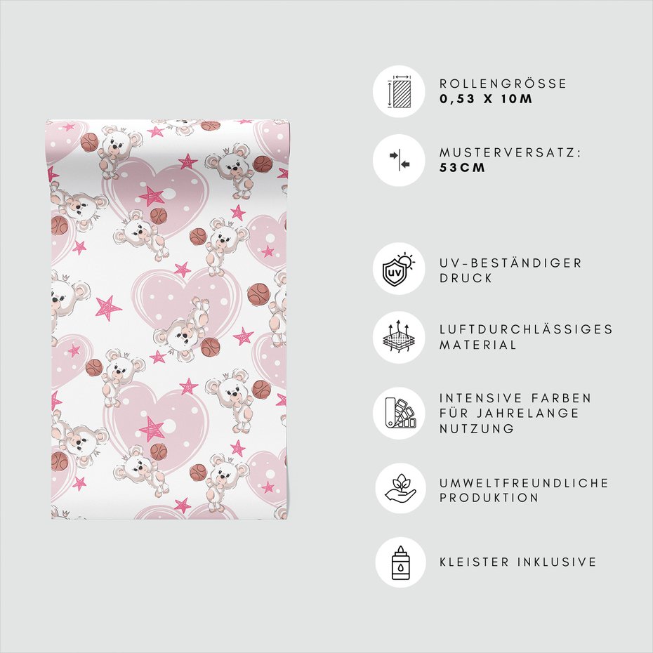 Tapeta - dziecięca, miś, piłka, gwiazda