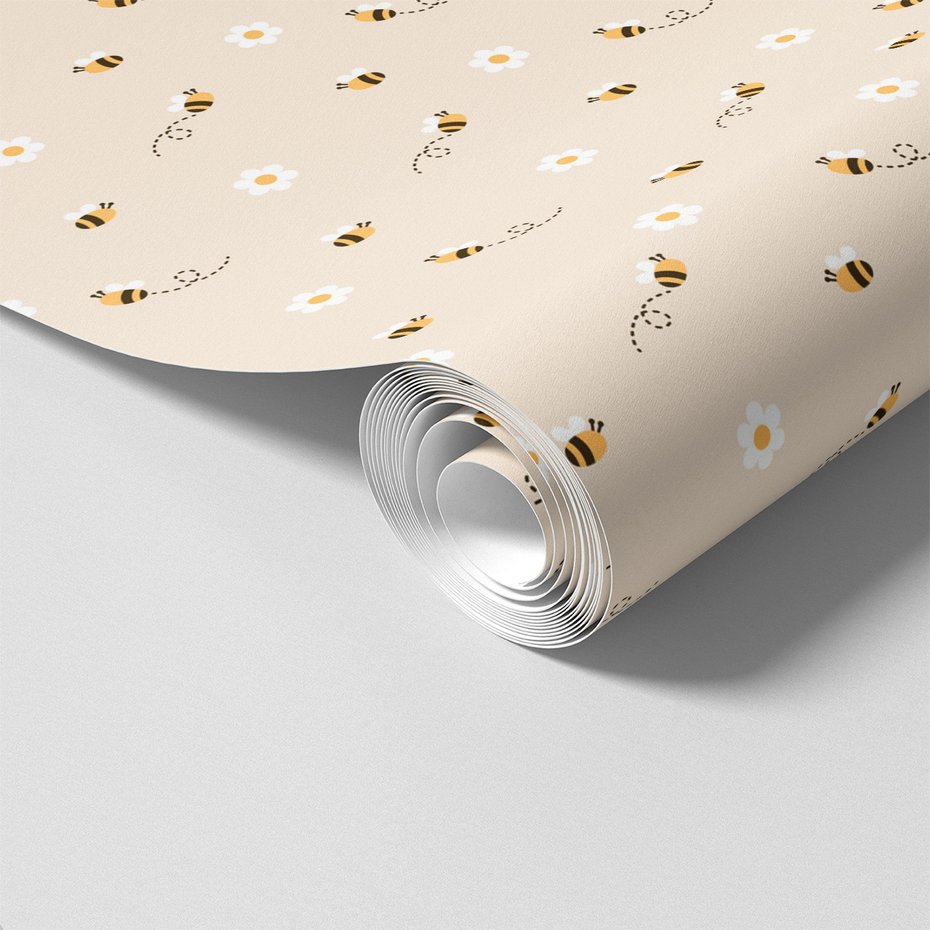 Tapeta - dziecięca, pszczoły, kwiaty,