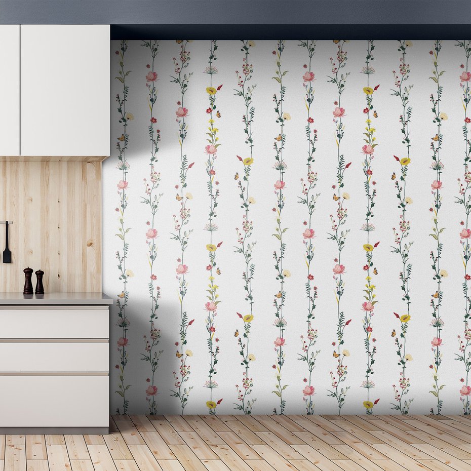 Tapeta - kwiaty, liście, motyle