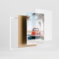 Zestaw obrazy w ramie, plakaty - palmy, samochód, deski surfingowe - rama biała