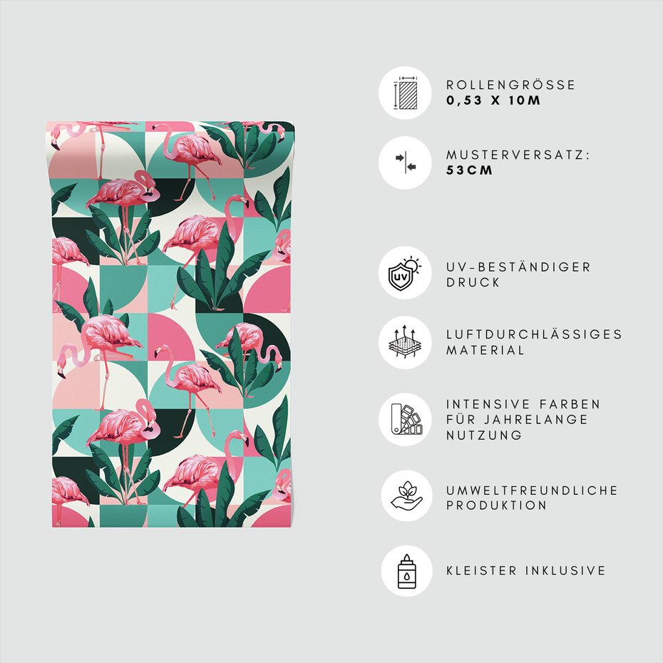 Tapeta - flamingi, liście, geometria