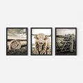 Zestaw obrazy w ramie, plakaty - wieś, zwierzęta, krajobraz - rama czarna