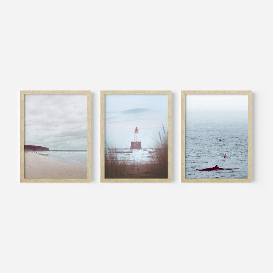 Zestaw obrazy w ramie, plakaty - morze, plaża, krajobraz - rama drewno