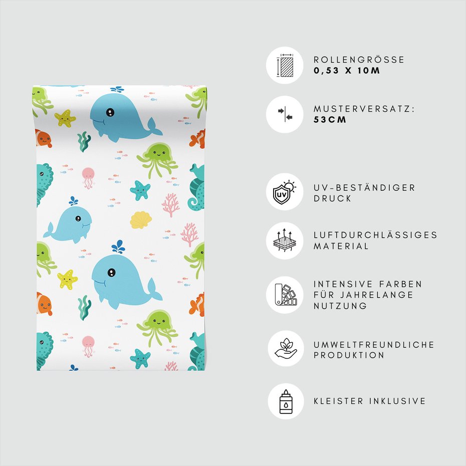 Tapeta - dziecięca, morze, zwierzęta