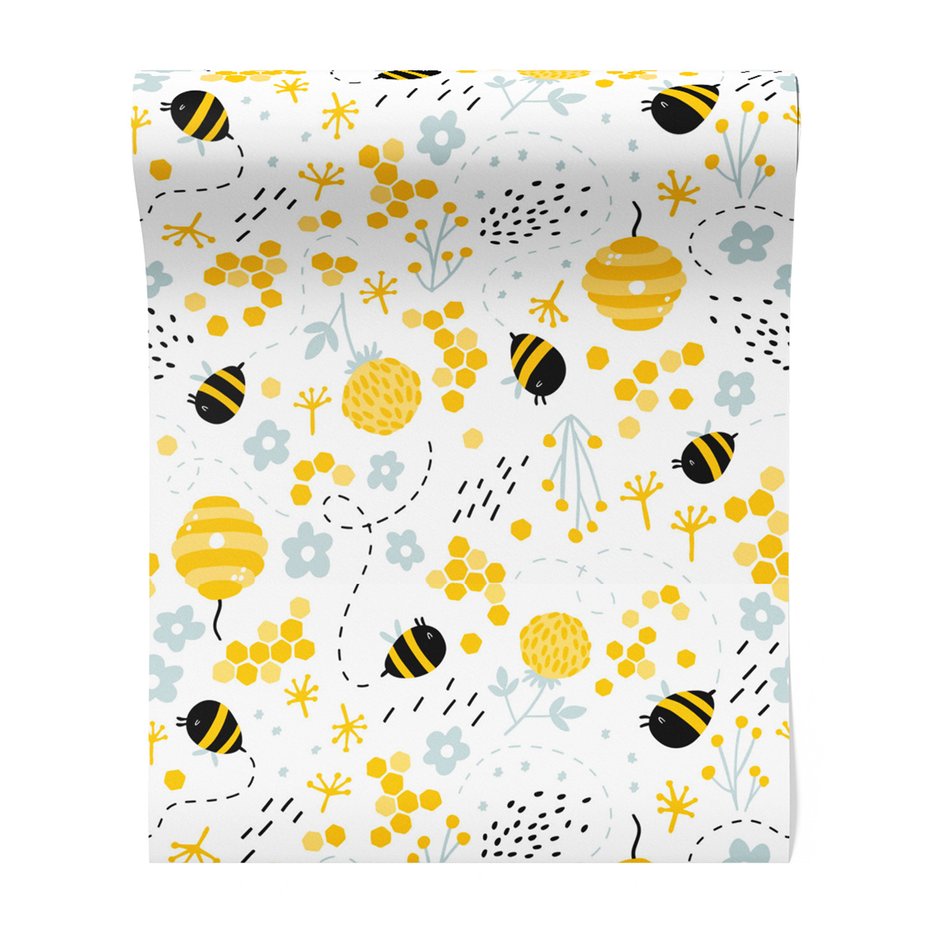 Tapeta - dziecięca, pszczoły, plaster, kwiaty