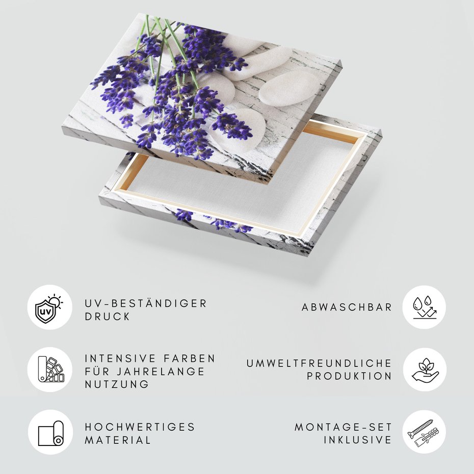 Obraz na płótnie - lawenda, kamienie, kwiaty