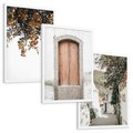 Zestaw obrazy w ramie, plakaty - drzwi, kwiaty, budynki - rama biała