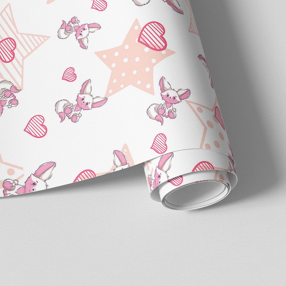 Tapeta - dziecięca, lis, gwiazda, serce