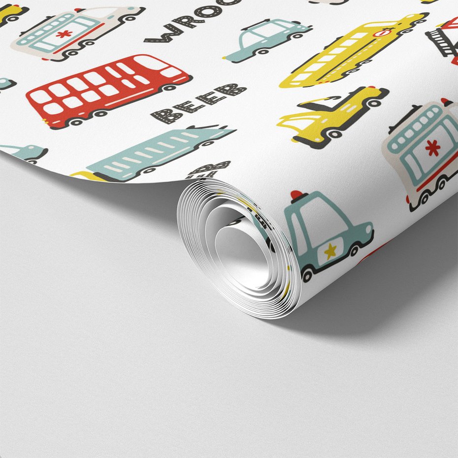 Tapeta - dziecięca, pojazdy, autobus, auta