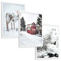 Zestaw obrazy w ramie, plakaty - renifer, śnieg, zima - rama biała
