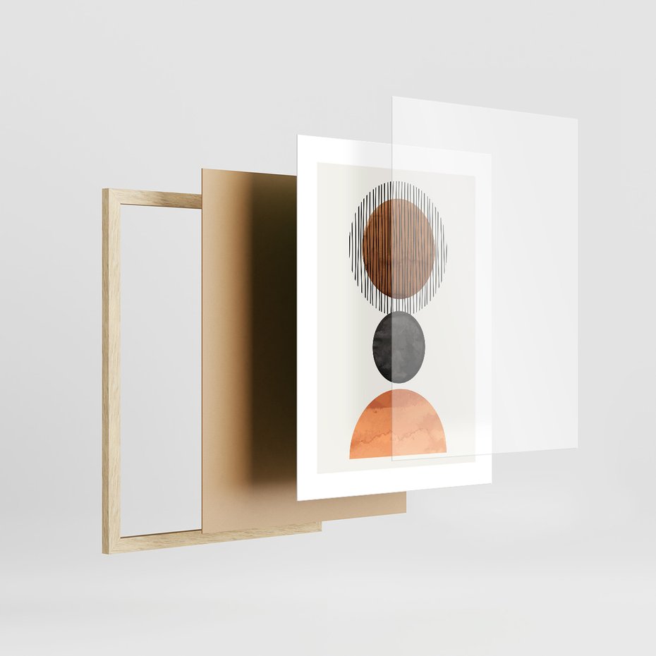 Zestaw obrazy w ramie, plakaty - abstrakcja, geometria, minimalizm - rama drewno