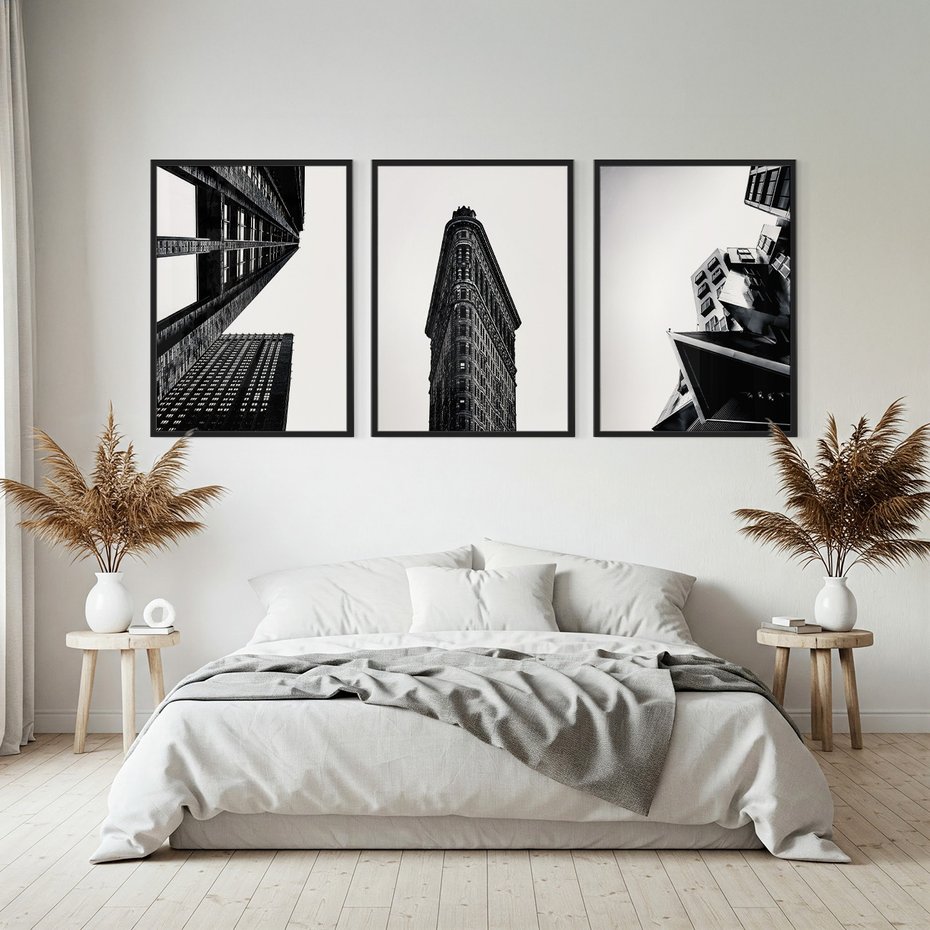 Zestaw obrazy w ramie, plakaty - architektura, budynki, miejski - rama czarna