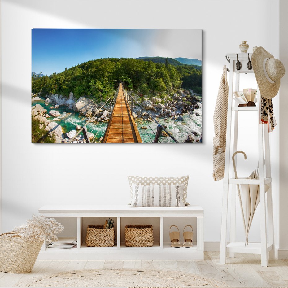 Obraz na płótnie - rzeka, most, las
