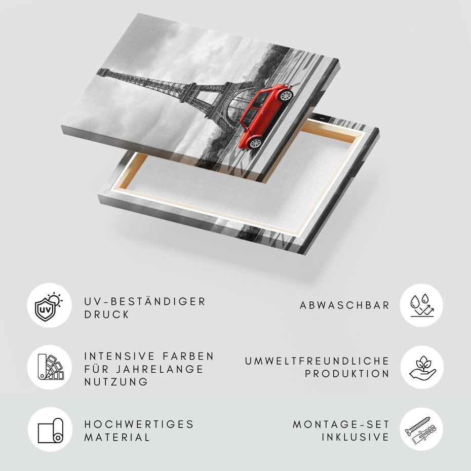 Obraz na płótnie - Paryż, wieża Eiffla, samochód