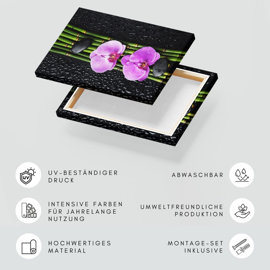 Obraz na płótnie - kwiaty, bambus, kamienie