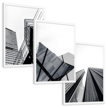 Zestaw obrazy w ramie, plakaty - architektura, budynki, miejski - rama biała
