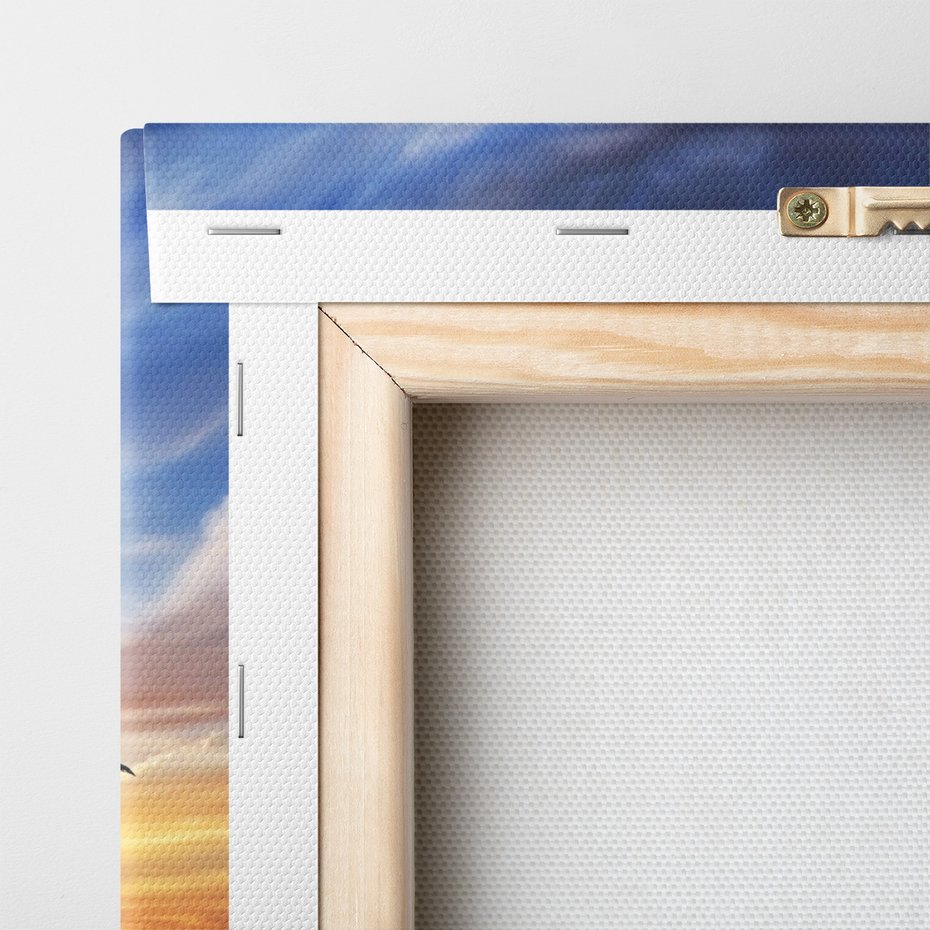 Obraz na płótnie - pomost, zachód słońca, ptaki