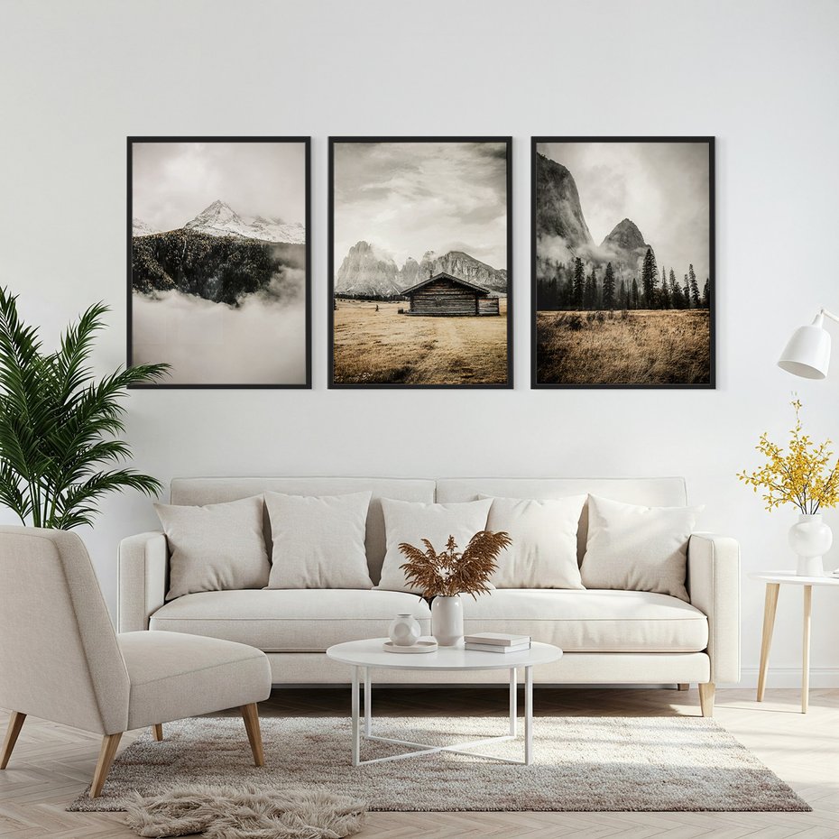 Zestaw obrazy w ramie, plakaty - góry, natura, krajobraz - rama czarna