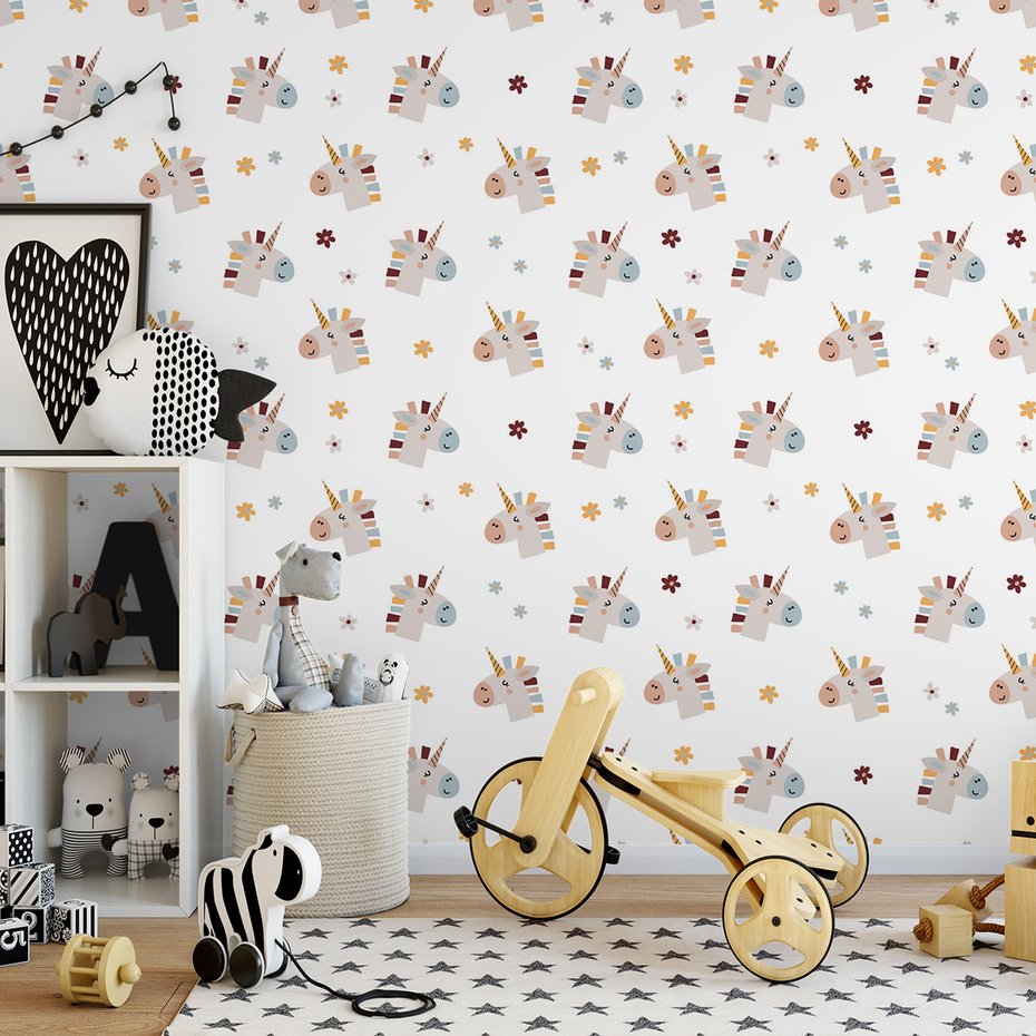 Tapeta - dziecięca, jednorożce, kwiaty,