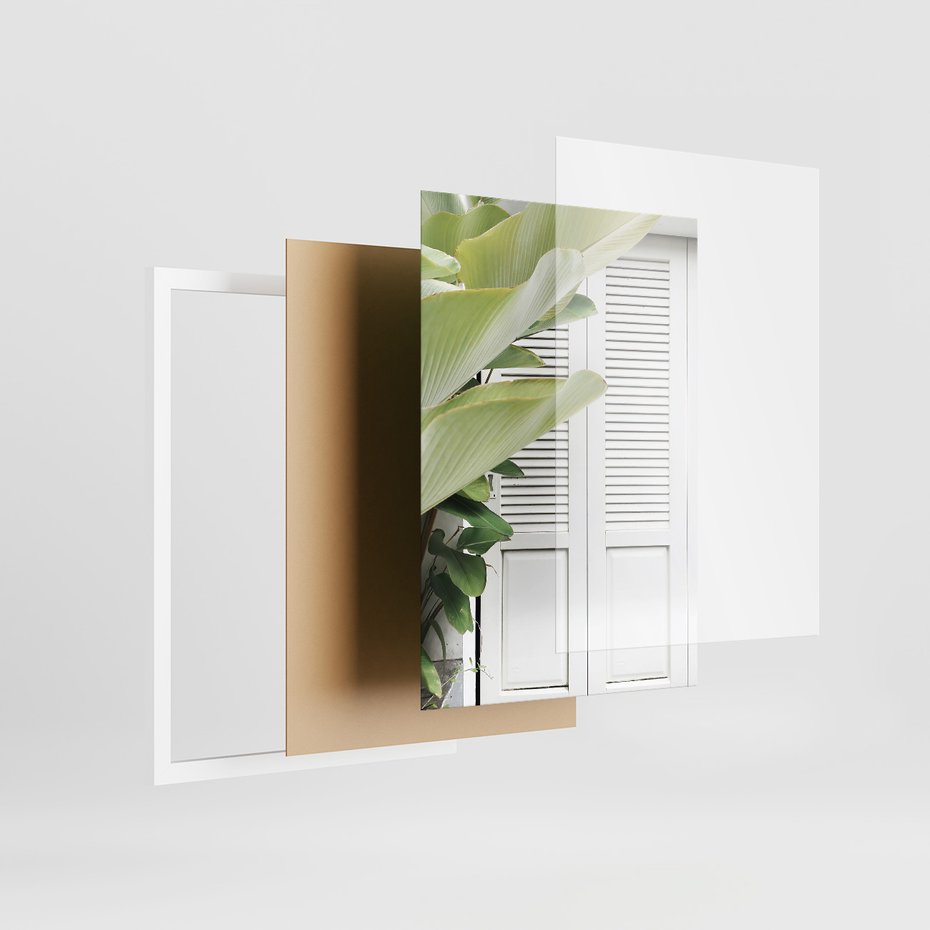 Zestaw obrazy w ramie, plakaty - liście, okno, ściana - rama biała